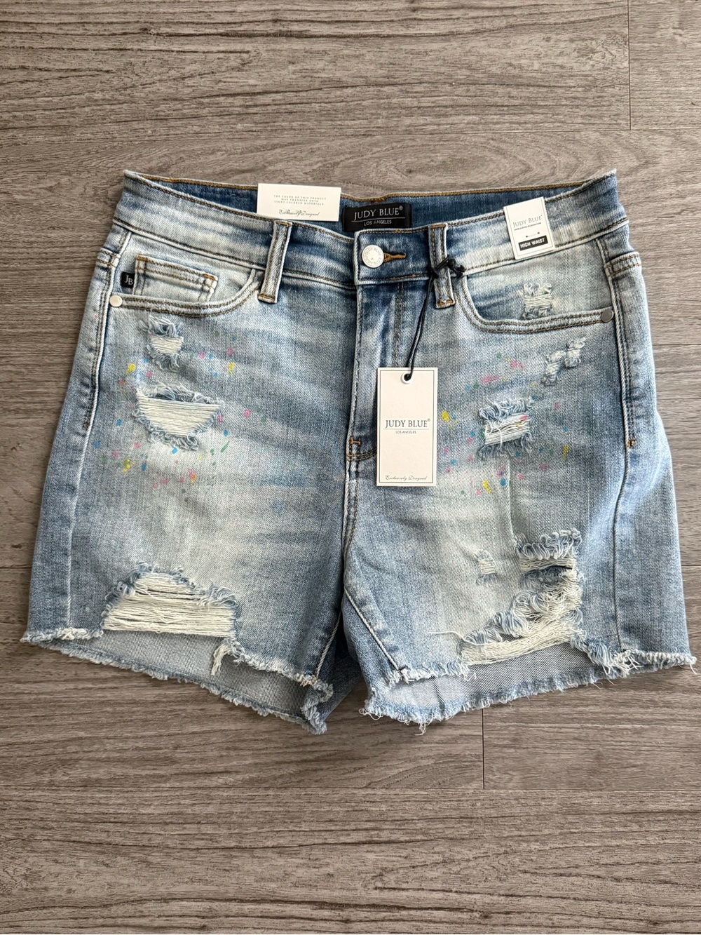 Judy Blue Paint Splatter Distressed Denim Shorts Blue NWT